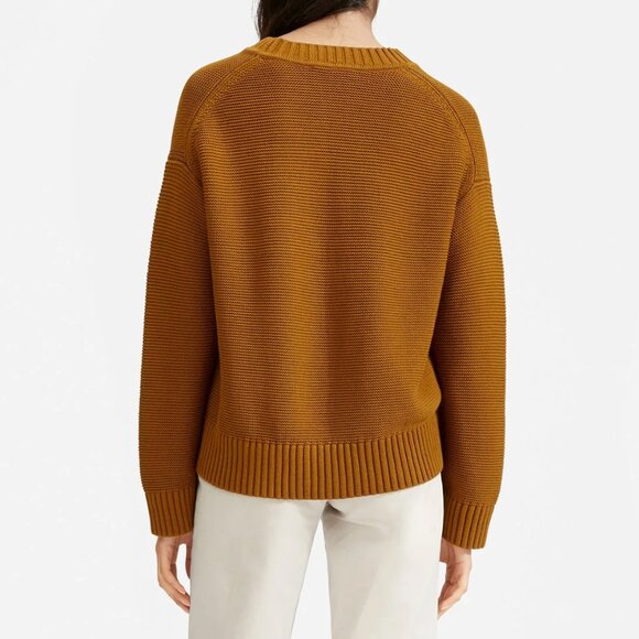 Everlane The Link-Stitch Crewneck Sweater XS Brass Brown 100% Cotton Jumper Top - Picture 2 of 15